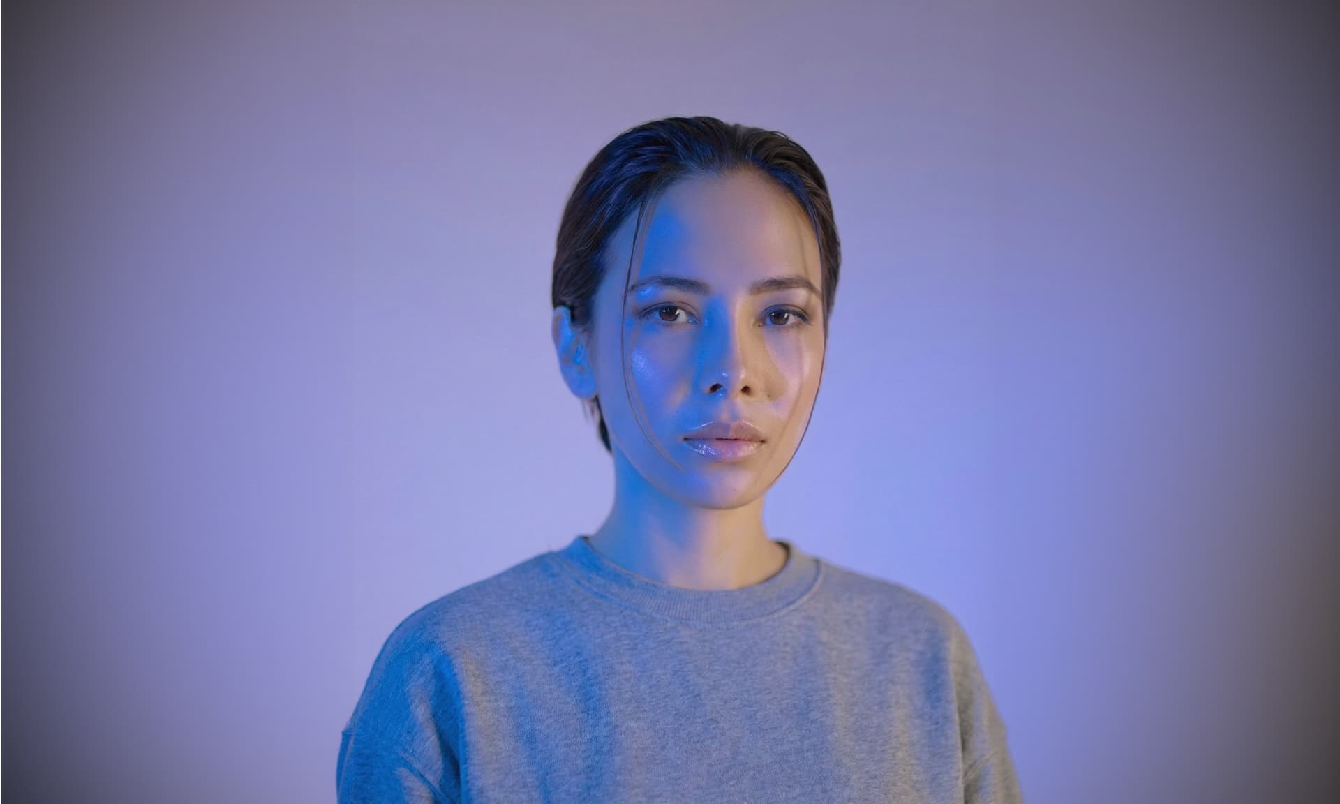 Natural studio portrait before transformation